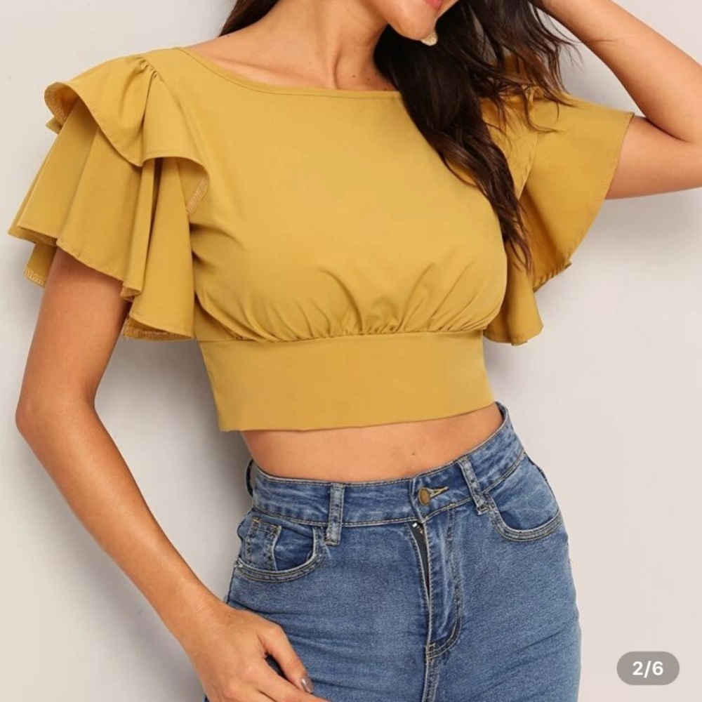 Shein mustard yellow top with shoulder ruffles